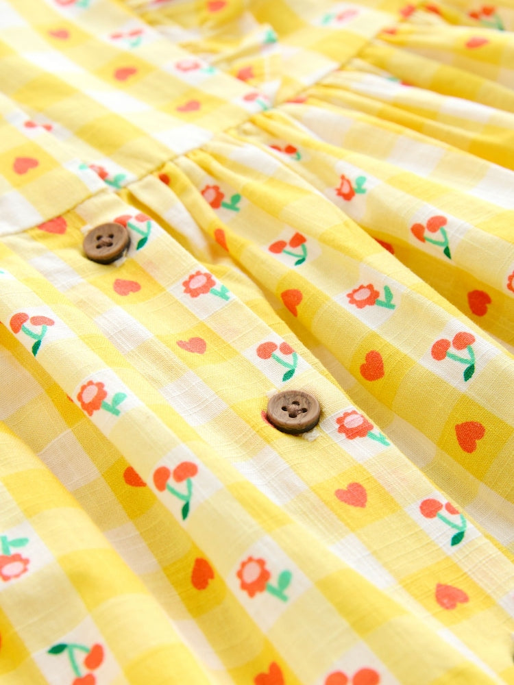 Pastel Yellow Check Double Ruffle Sleeve Dress (3mths-8yrs)