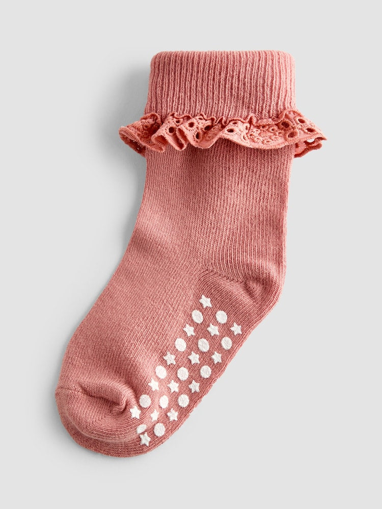 JoJo Maman Bébé Pink 3-Pack Frill Socks - Size Up To 6 Months (50 - 68cm)