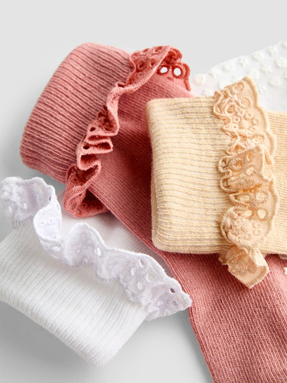 JoJo Maman Bébé Pink 3-Pack Frill Socks - Size Up To 6 Months (50 - 68cm)