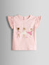 JoJo Maman Bébé Pink Ballerina Applique Frill Shoulder T-Shirt - Pink Ballerina / 12-18 Months (80-86cm)
