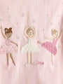 JoJo Maman Bébé Pink Ballerina Appliqué Frill Shoulder T-Shirt - Size 6-12 Months (68-80cm)