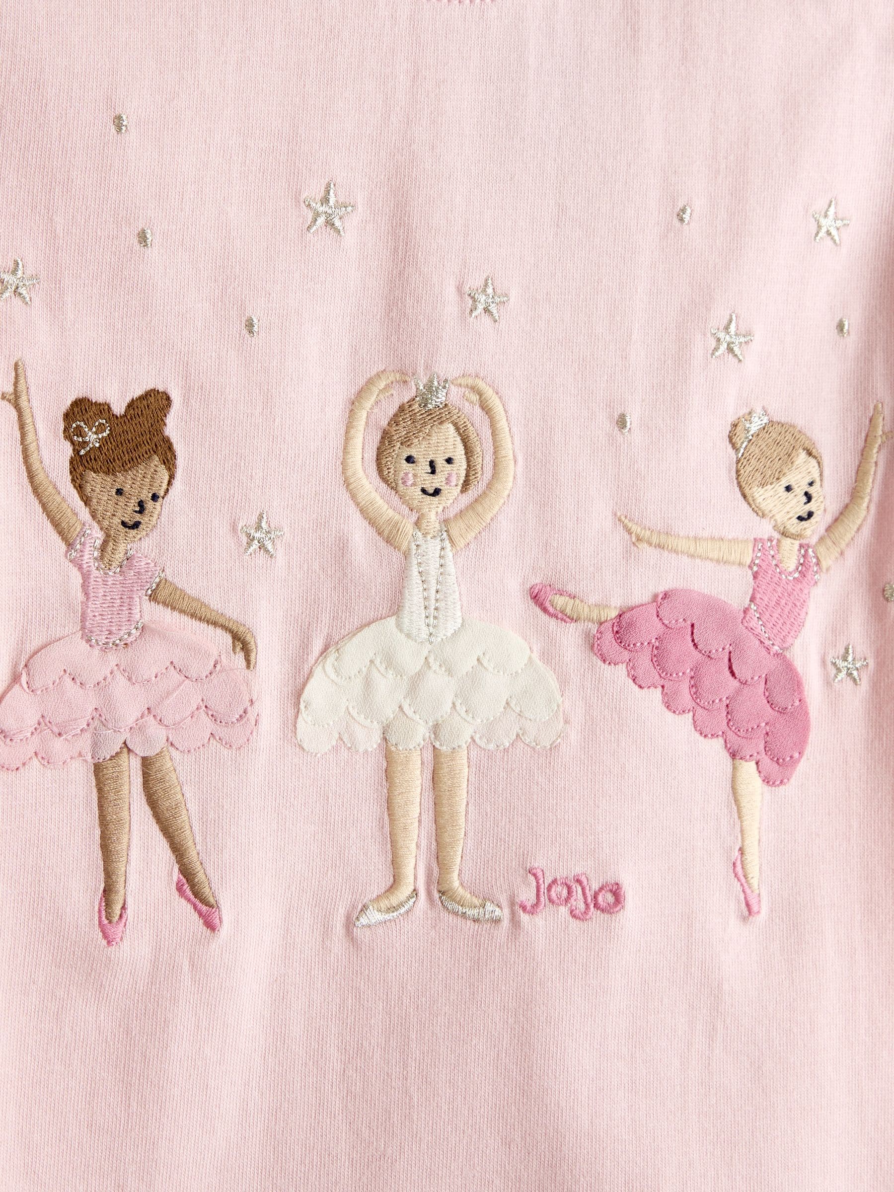 JoJo Maman Bébé Pink Ballerina Appliqué Frill Shoulder T-Shirt - Size 6-12 Months (68-80cm)