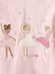 JoJo Maman Bébé Pink Ballerina Appliqué Frill Shoulder T-Shirt - Size 6-12 Months (68-80cm)
