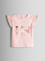 JoJo Maman Bébé Pink Ballerina Appliqué Frill Shoulder T-Shirt - Size 6-12 Months (68-80cm)