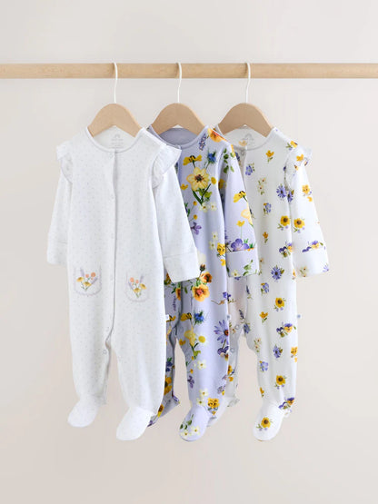 Lilac Purple Baby Sleepsuits 3 Pack (0mths-2yrs)