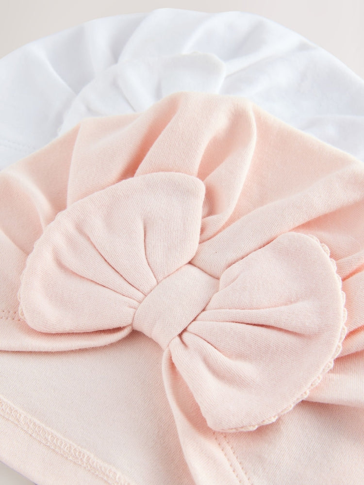 Pink/White Baby Turbans 2 Pack (0-18mths) - Size 50cm (First Size)