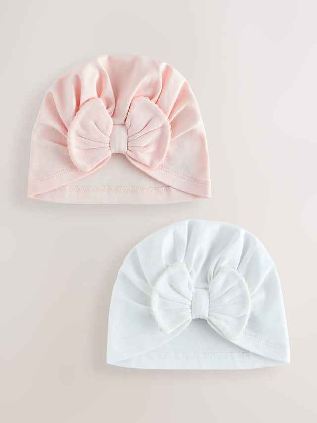 Pink/White Baby Turbans 2 Pack (0-18mths) - Size 50cm (First Size)