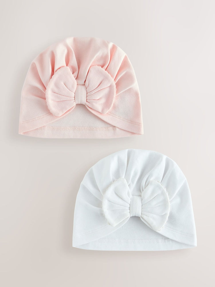 Pink/White Baby Turbans 2 Pack (0-18mths) - Up to 1 Month (50-56cm)