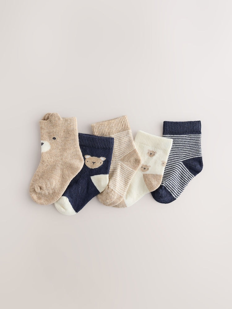 Navy/Neutral Bear Socks 5 pack - Navy/Neutral Bear / Up To 3 Months (50 - 62cm)