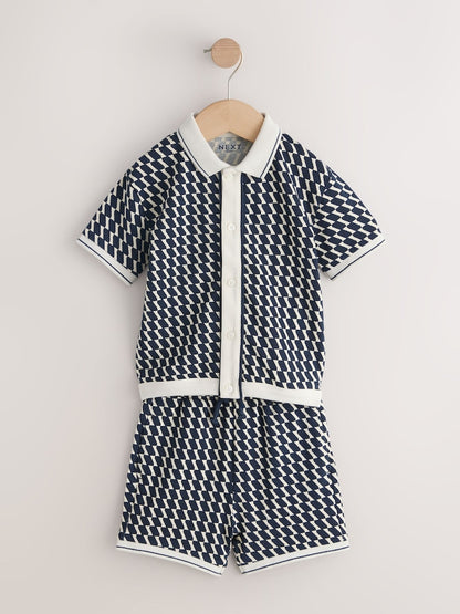 Navy Check Short Sleeve Shirt and Shorts Set (3mths-7yrs)