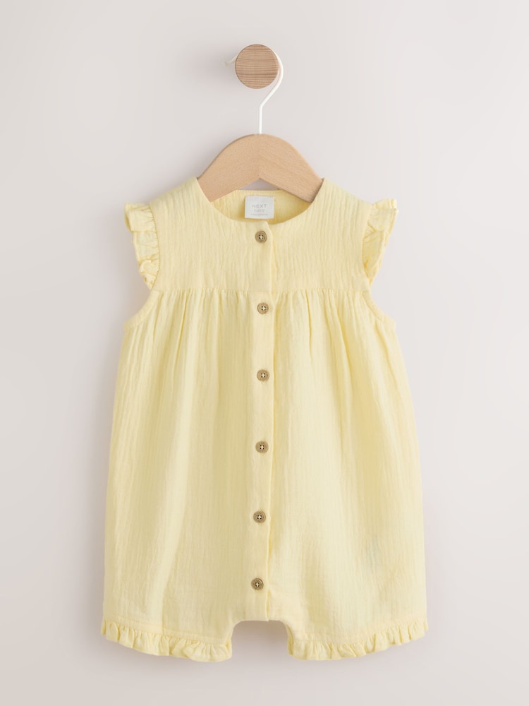 Yellow Baby Short Leg Muslin Romper (0mths-3yrs) - Yellow / 12-18 Months (80-86cm)