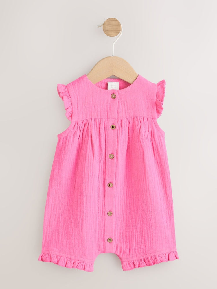 Pink Baby Short Leg Muslin Romper (0mths-3yrs) - Pink / 12-18 Months (80-86cm)
