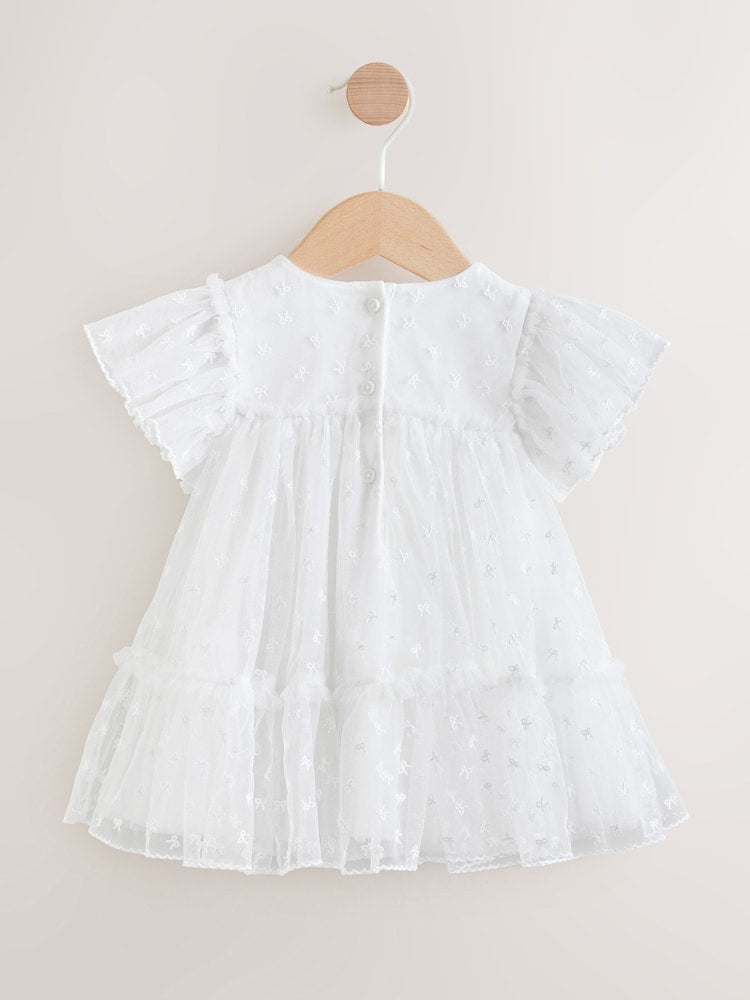 White Bow Mesh Baby Dress (0mths-2yrs)