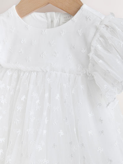 White Bow Mesh Baby Dress (0mths-2yrs)
