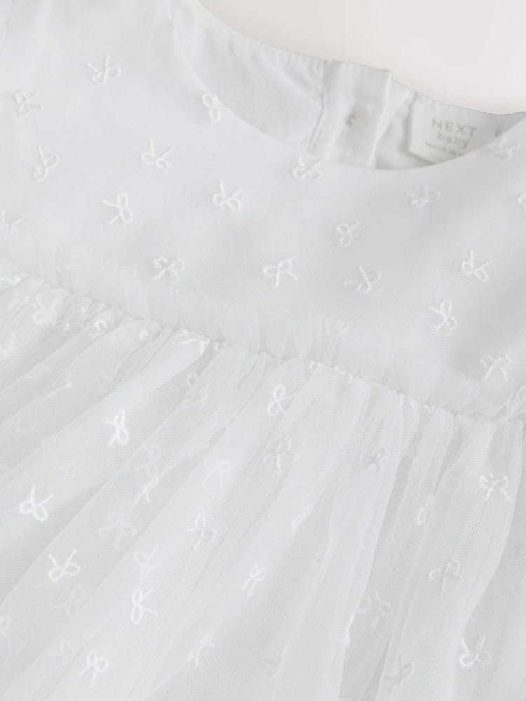 White Bow Mesh Baby Dress (0mths-2yrs)
