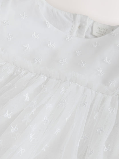 White Bow Mesh Baby Dress (0mths-2yrs)