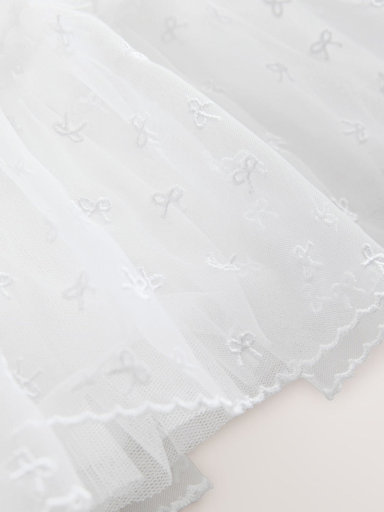 White Bow Mesh Baby Dress (0mths-2yrs)