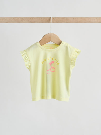 Yellow Cherry Short Sleeve Baby Tops and Wide Leg Leggings Set 2 Piece (0mths-2yrs)