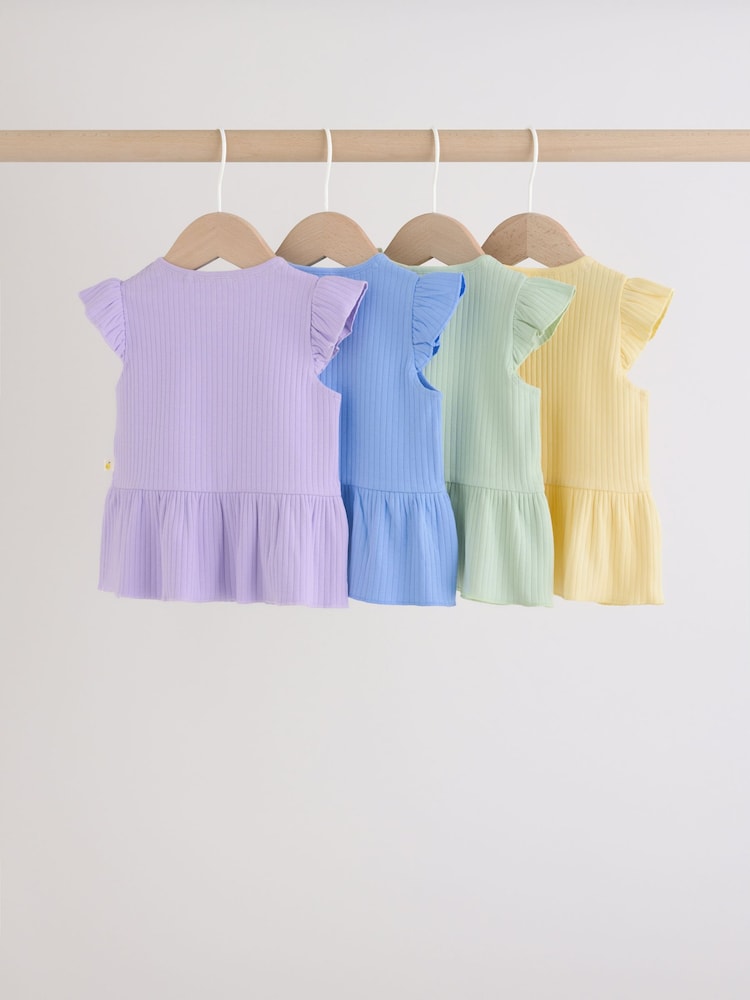 Multi Baby Short Sleeve Peplum T-Shirts 4 Pack (0mths-2yrs)
