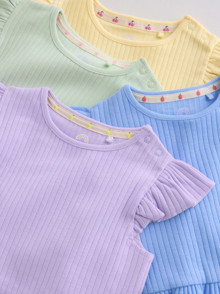 Multi Baby Short Sleeve Peplum T-Shirts 4 Pack (0mths-2yrs)