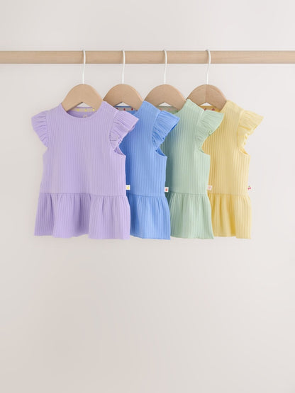 Multi Baby Short Sleeve Peplum T-Shirts 4 Pack (0mths-2yrs)