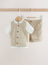 Neutral Woven Waistcoat, Shirt and Shorts Baby Set 3 Piece (0mths-2yrs) - Neutral Woven Waistcoat, / 12-18 Months (80-86cm)