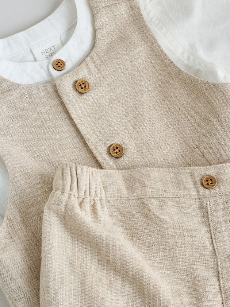 Neutral Woven Waistcoat, Shirt and Shorts Baby Set 3 Piece (0mths-2yrs)