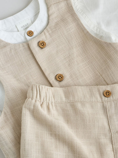 Neutral Woven Waistcoat, Shirt and Shorts Baby Set 3 Piece (0mths-2yrs)