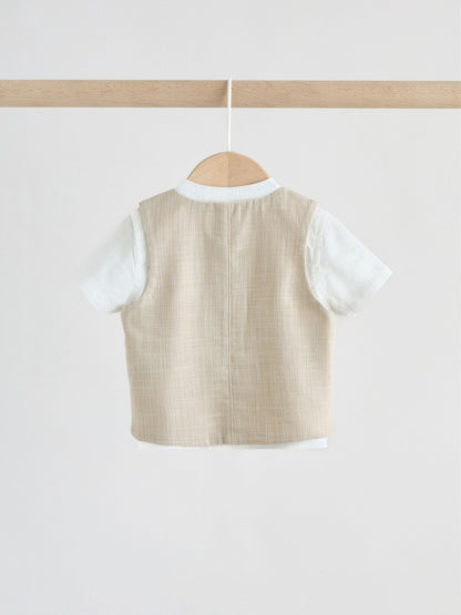 Neutral Woven Waistcoat, Shirt and Shorts Baby Set 3 Piece (0mths-2yrs)