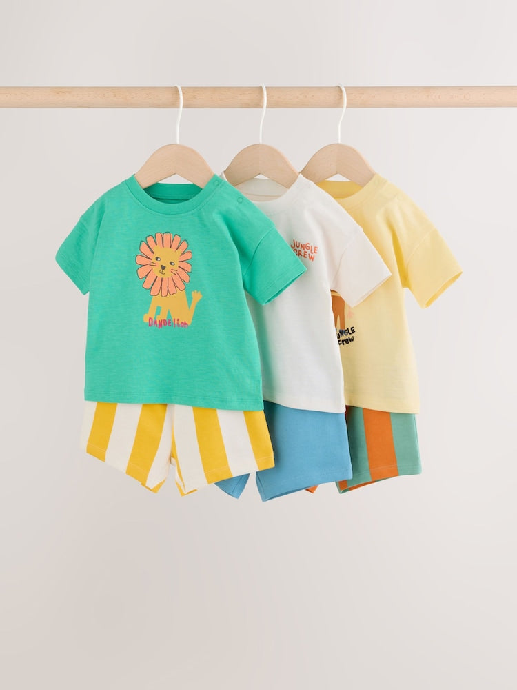 Green/Yellow Safari Animal Tops and Shorts Baby Set 6 Piece (0mths-3yrs) - Green/Yellow Safari Animal / 12-18 Months (80-86cm)