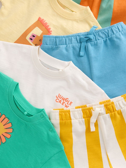 Green/Yellow Safari Animal Tops and Shorts Baby Set 6 Piece (0mths-3yrs)