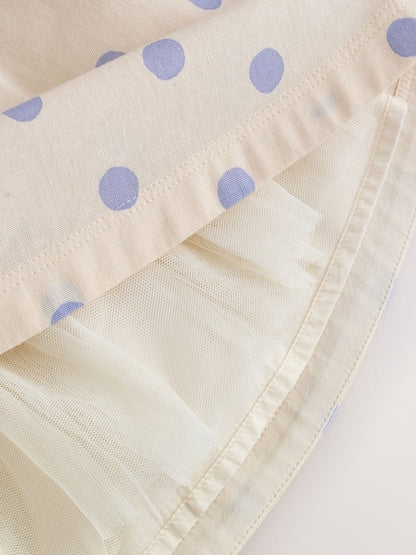 Blue/Ecru Spot Woven Baby Dress And Knickers Set 2 Piece (0mths-3yrs)