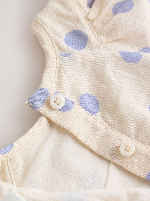 Blue/Ecru Spot Woven Baby Dress And Knickers Set 2 Piece (0mths-3yrs)