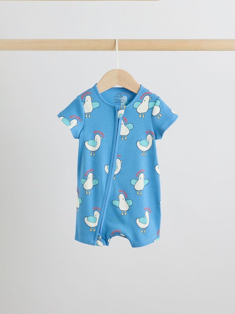 Blue/Yellow Two Way Zip Baby Rompers 3 Pack (0mths-3yrs)