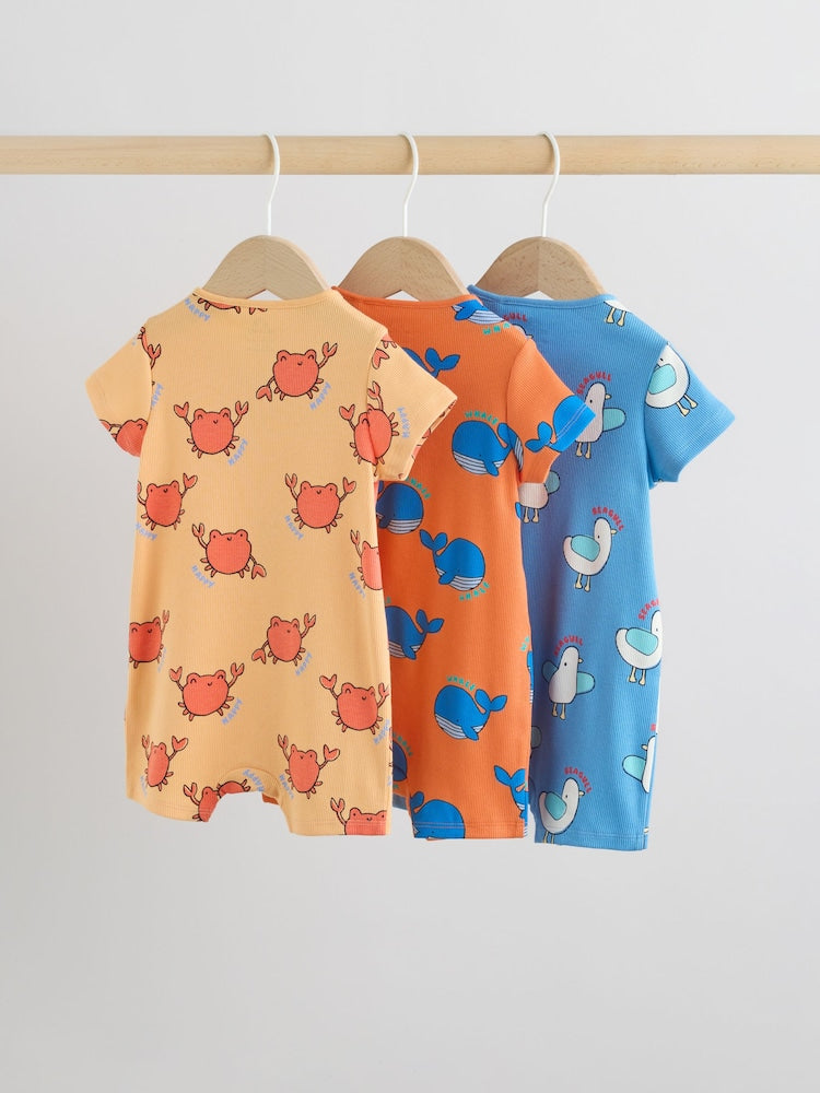 Blue/Yellow Two Way Zip Baby Rompers 3 Pack (0mths-3yrs)