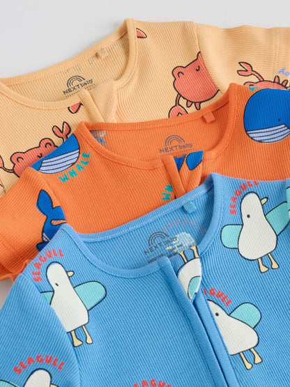 Blue/Yellow Two Way Zip Baby Rompers 3 Pack (0mths-3yrs)