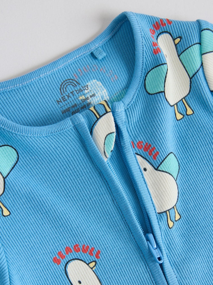 Blue/Yellow Two Way Zip Baby Rompers 3 Pack (0mths-3yrs)