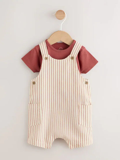 Brown Stripe Woven Dungarees and Bodysuit Set (0mths-2yrs)