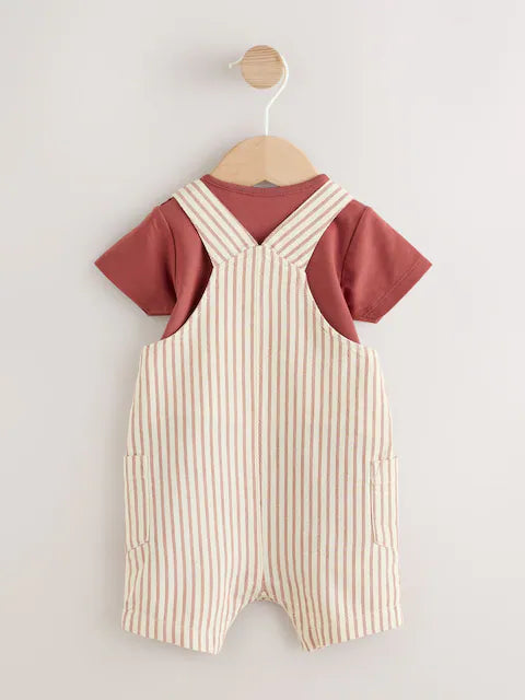 Brown Stripe Woven Dungarees and Bodysuit Set (0mths-2yrs)