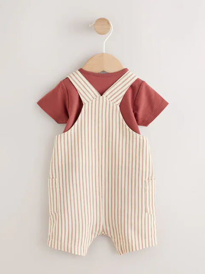Brown Stripe Woven Dungarees and Bodysuit Set (0mths-2yrs)