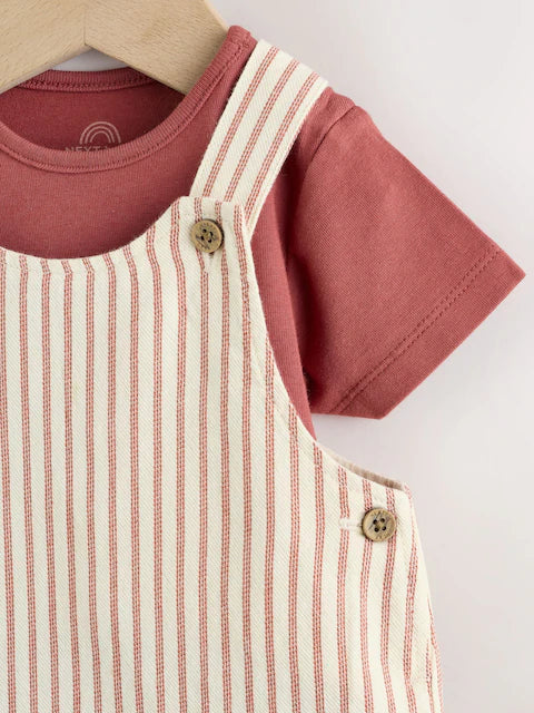 Brown Stripe Woven Dungarees and Bodysuit Set (0mths-2yrs)