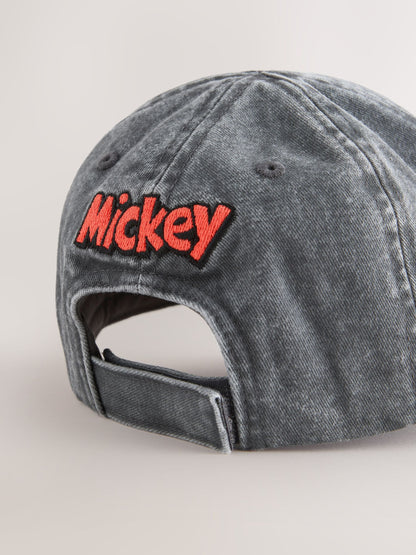 Washed Grey Denim Mikey Mouse Baseball Cap (3mths-10yrs) - Size 3-9 Months (62-74cm)