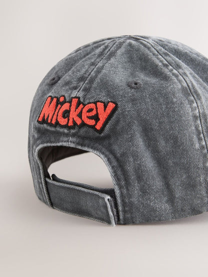 Washed Grey Denim Mikey Mouse Baseball Cap (3mths-10yrs) - Size 3-9 Months (62-74cm)