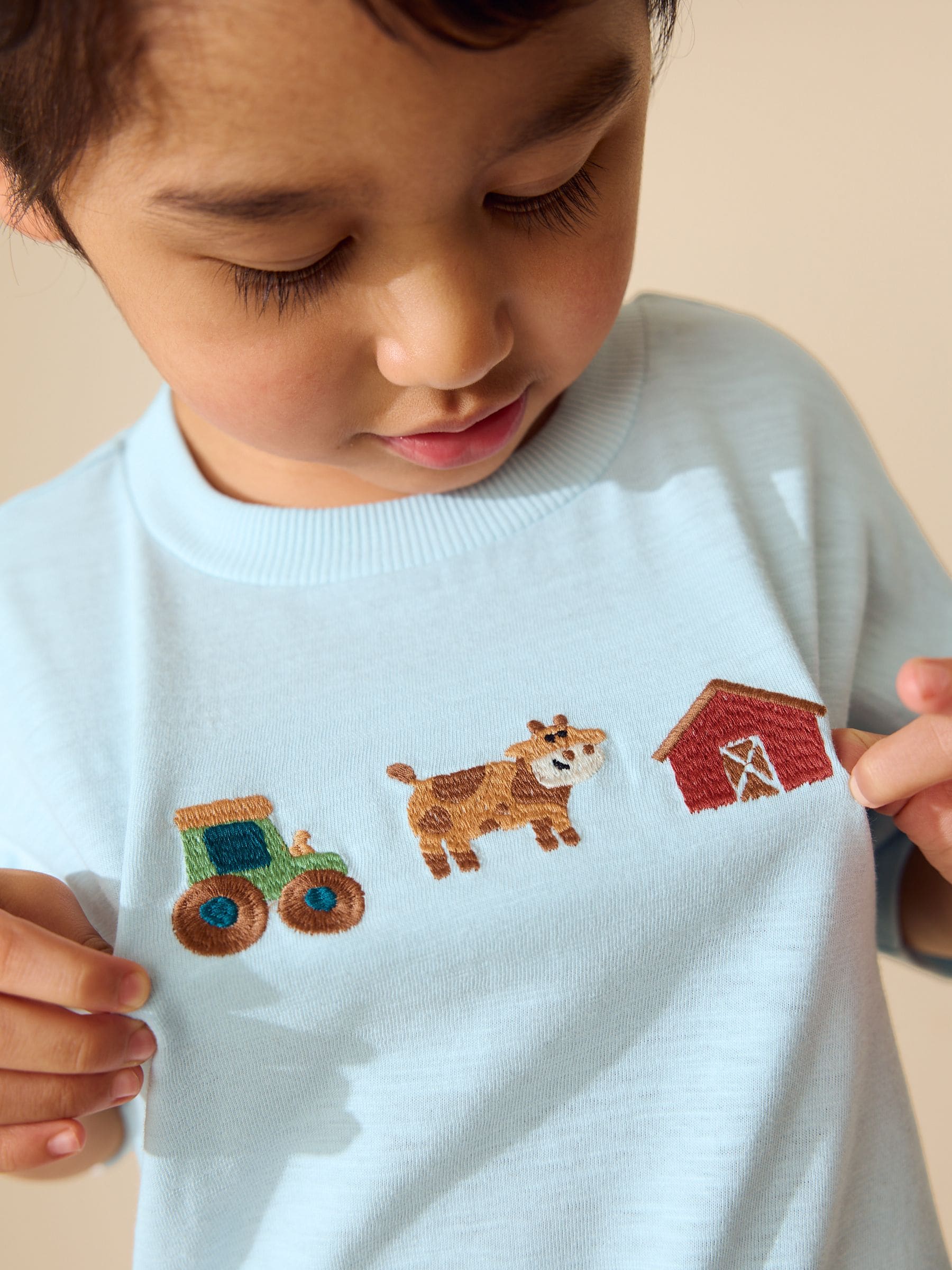 Blue Farm Trio Embroidery Short Sleeve Appliqué T-Shirt (3mths-7yrs) - Size 3-6 Months (62-68cm)