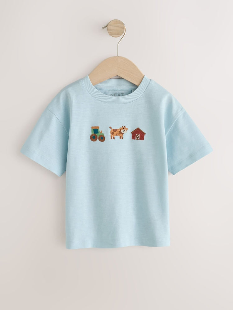 Blue Farm Trio Embroidery Short Sleeve Appliqué T-Shirt (3mths-7yrs)