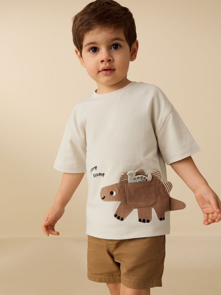 Cream Dinosaur Short Sleeve Interactive T-Shirt (3mths-7yrs) - Cream Dinosaur / 12-18 Months (80-86cm)