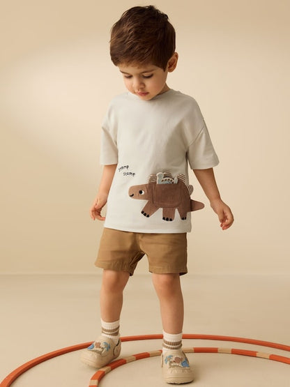 Cream Dinosaur Short Sleeve Interactive T-Shirt (3mths-7yrs) - Size 3-6 Months (62-68cm)