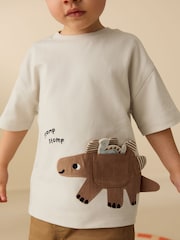 Cream Dinosaur Short Sleeve Interactive T-Shirt (3mths-7yrs) - Size 3-6 Months (62-68cm)