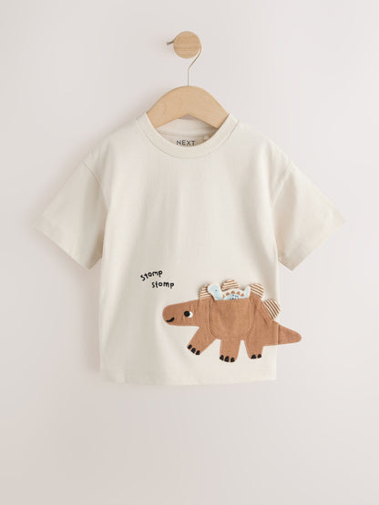 Cream Dinosaur Short Sleeve Interactive T-Shirt (3mths-7yrs) - Size 3-6 Months (62-68cm)