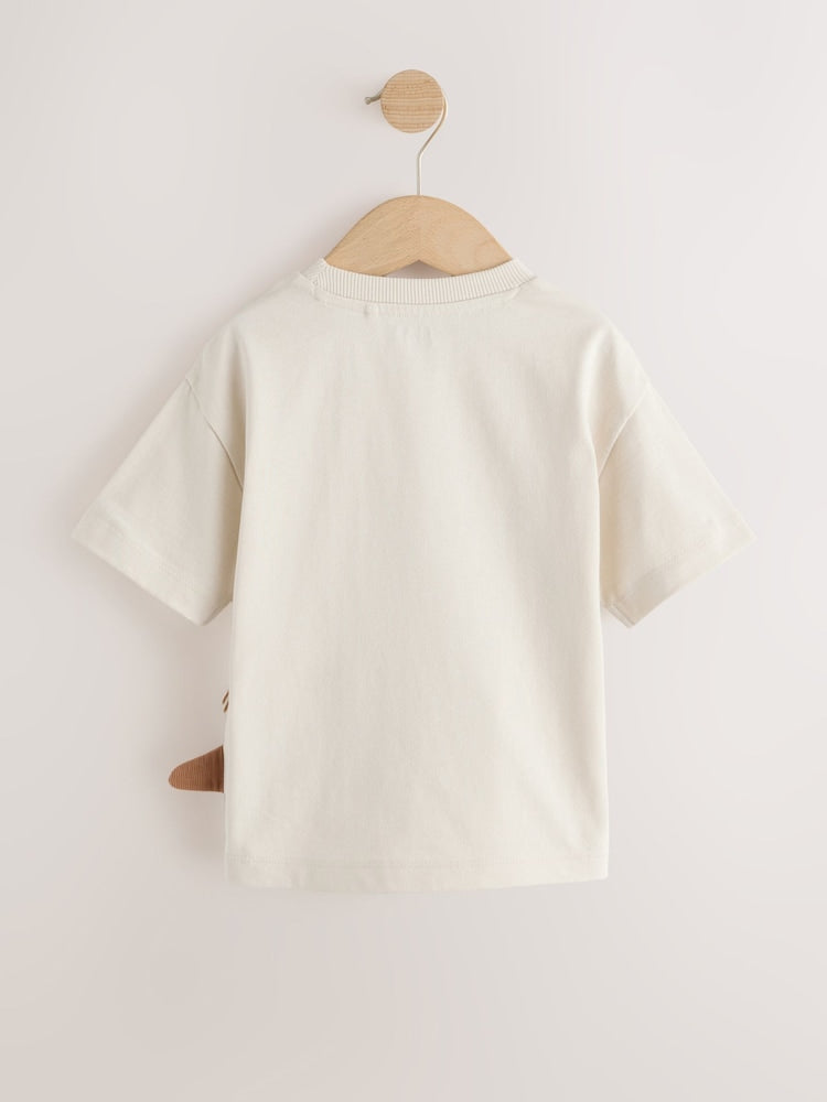 Cream Dinosaur Short Sleeve Interactive T-Shirt (3mths-7yrs) - Size 3-6 Months (62-68cm)
